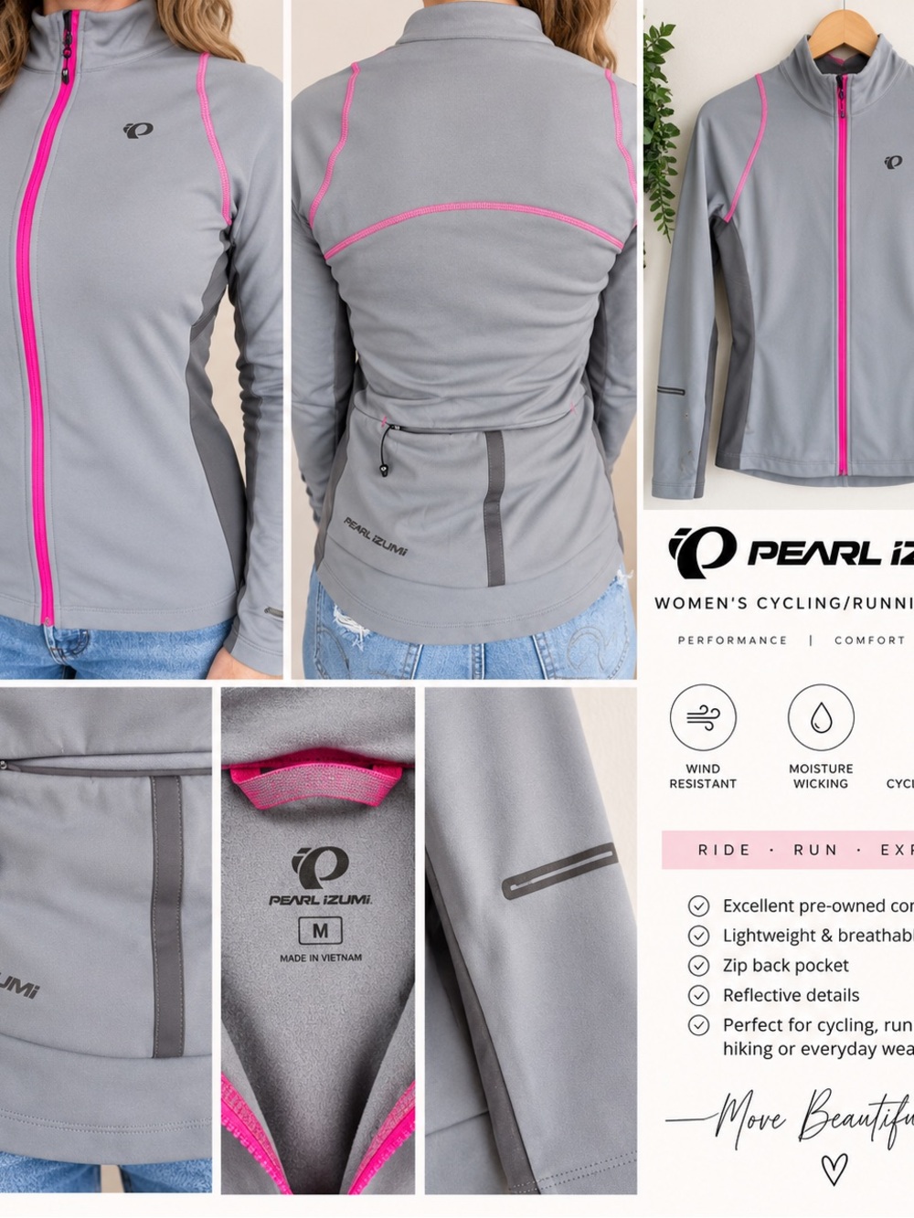 Pearl Izumi Gray Jacket with Pink Trim - Women's Cycling Hoodie